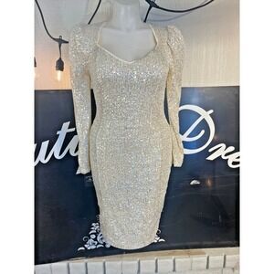 Ricarica‎ Sequin Puff Sleeve Sweetheart Neckline Bodycon Party Dress Large